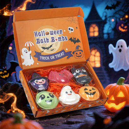 Bath Bombs, 5-Piece Halloween Gift Set with Pumpkin, Bat, Skull, Hat and Cat Shapes in Individual Wrappers