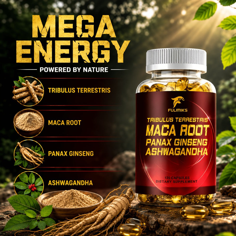 Men's Vitality Capsules with Tribulus Terrestris, Maca Root, Panax Ginseng & Ashwagandha – Daily Immune & Energy Support Supplement for Men | 120 Capsules | ShopVora UK