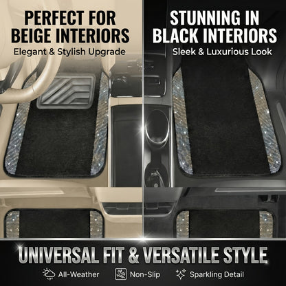 Crystal Bling Car Floor Mats for Women – Sparkling Diamond & Flash Glitter Universal Non-Slip Waterproof Auto Floor Pads, Fashionable Car Interior Accessory, 4/8pcs Set, Great Christmas Gift