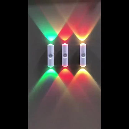 Cat Eye LED Wall Light Motion Sensor – 6 Pack USB Rechargeable Night Lamp, 3 Color Settings, Wireless Auto Sensing No Wiring for Bedroom Stairs Closet Bathroom Hallway (RGB / Three Colors)