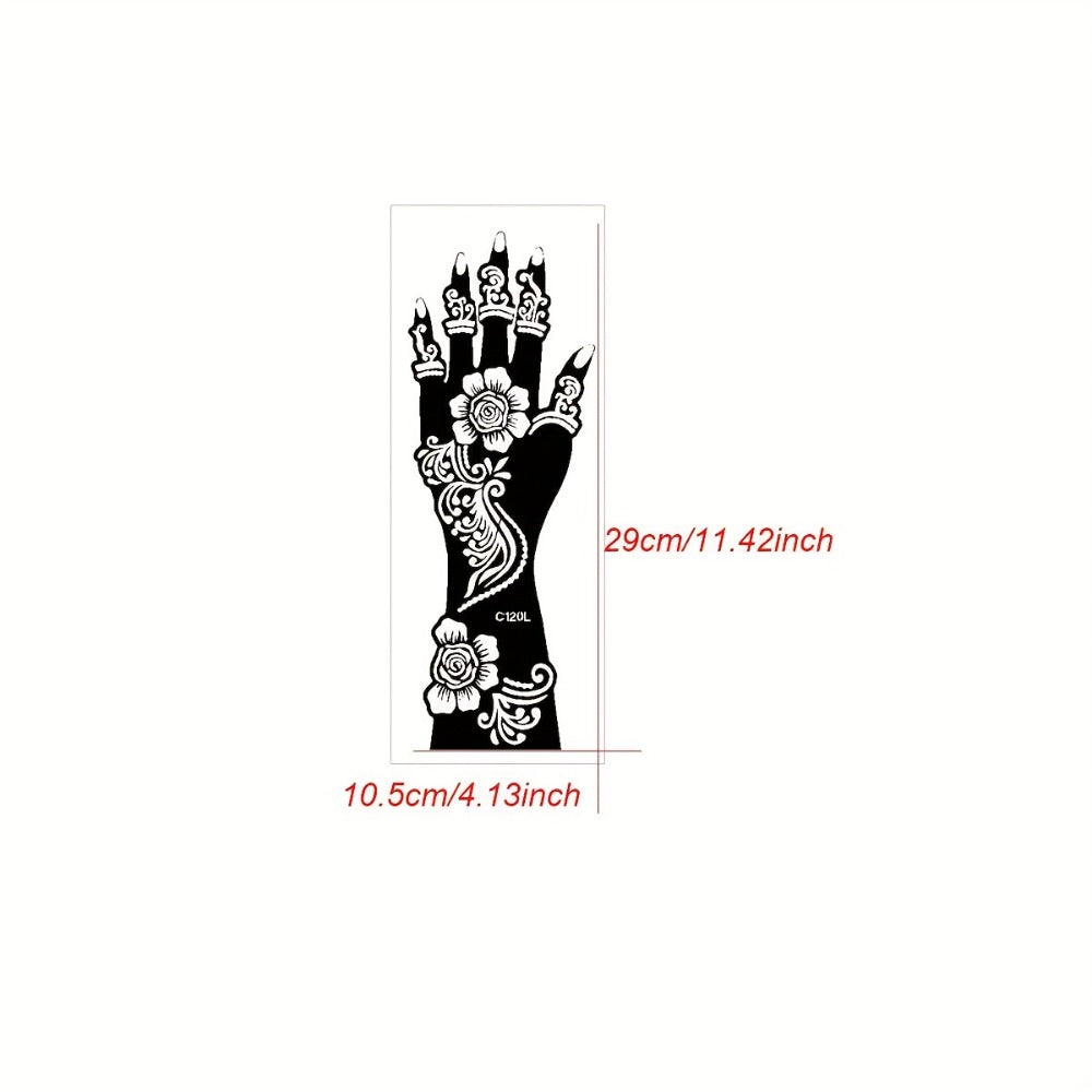 Eight-Piece Hand-Length Tattoo Stencil Set with Floral Patterns for Hands and Forearms in SM010 or SM011