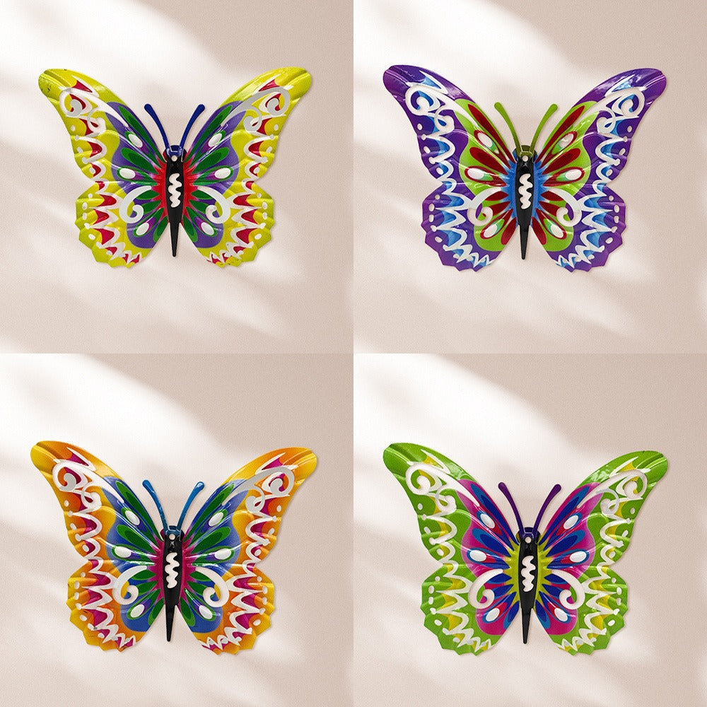 Colorful Metal Butterfly Wall Decor, Eight-Piece Set with 3D Folded Wings in Eight Distinct Designs