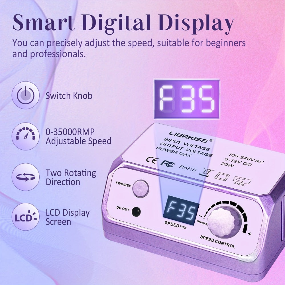 Nail Drill Kit 35000 RPM with 100 Sanding Bands Multiple Drill Bits Electric Nail File for Acrylic Gel Nails Manicure Pedicure Salon Home Use Purple Pink Black