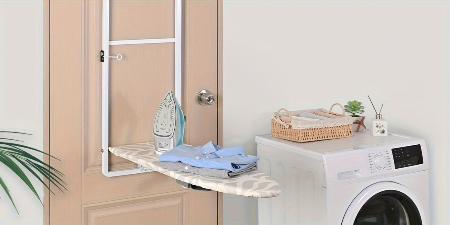 Wall-Mounted Fold-Down Ironing Board with 36-by-12-Inch Surface in Light Blue or Blue Covers