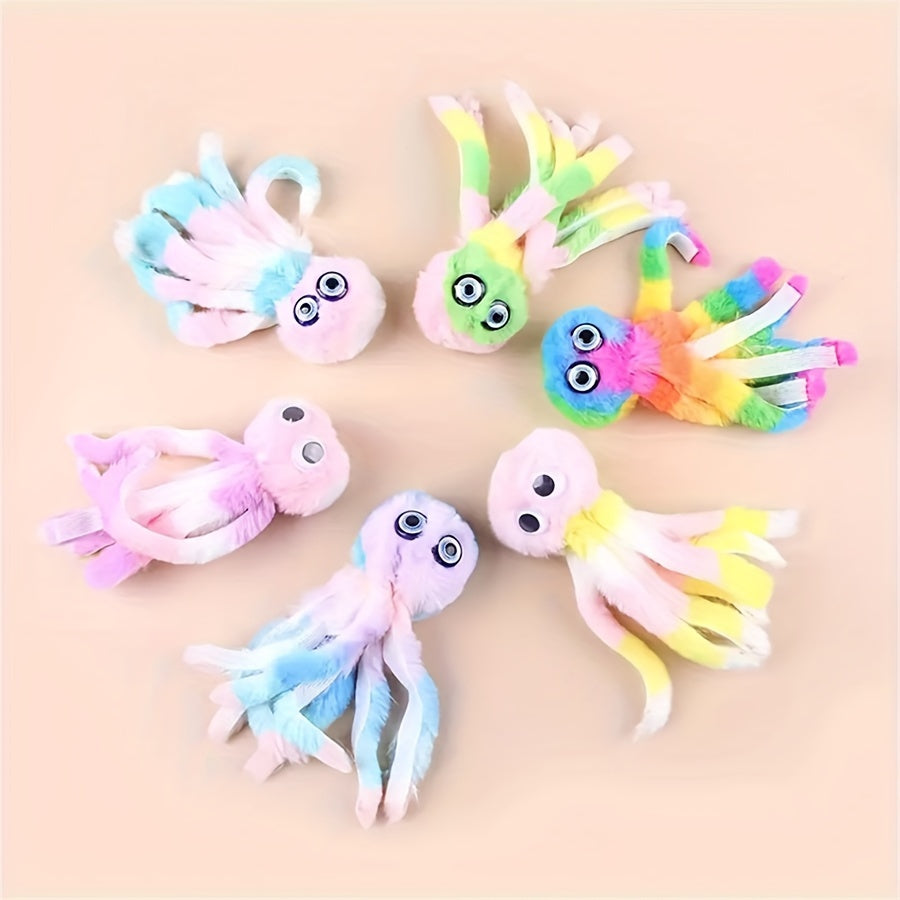 Cat Toy Octopus Plush 5-Pack in Random Colors with Long Tentacles and Teaser-Wand Hanging Loops