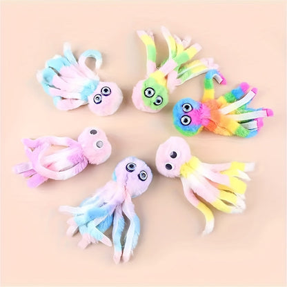 Cat Toy Octopus Plush 5-Pack in Random Colors with Long Tentacles and Teaser-Wand Hanging Loops