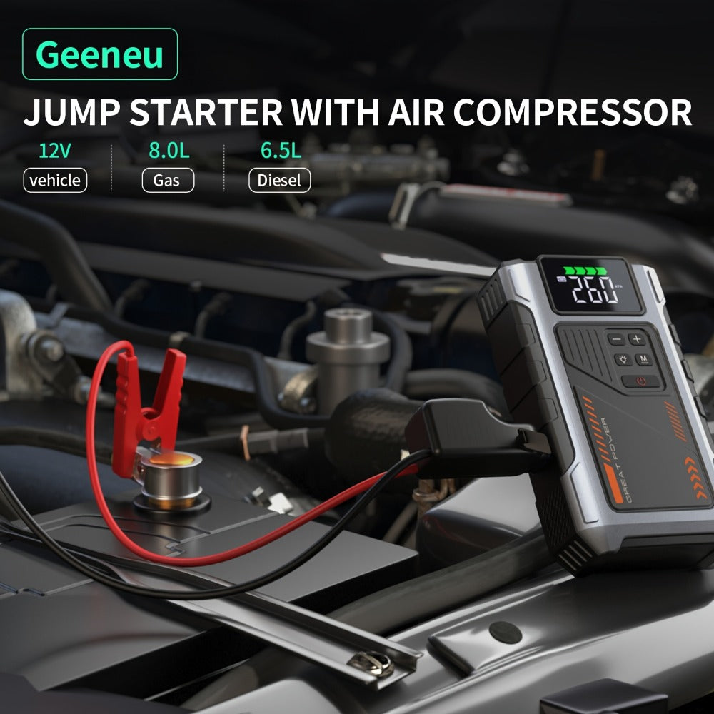8000A Jump Starter with Air Compressor - 12V Portable Jump Box for Gas & Diesel Cars, USB Ports & LED Flashlight | Up to 8.0L Gas & 6.5L Diesel