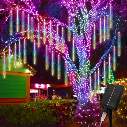 Solar Meteor Shower Tube Lights with 192 LEDs and Warm, Multicolor or Blue Checkout Options
