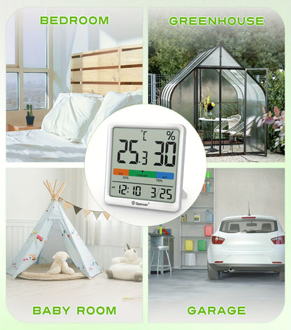 Digital Indoor Thermometer Hygrometer with Clock and Calendar in Exact Black or White Checkout Options