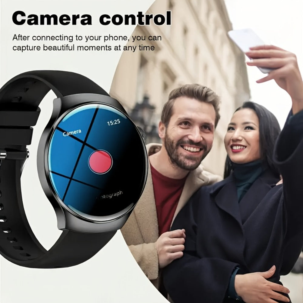 Alarm Smartwatch with Silicone Strap – Wireless Calling, Pedometer, Calorie Tracker, Music Playback, Remote Camera & Multi-Sport Modes – Unisex Men & Women Silver Black