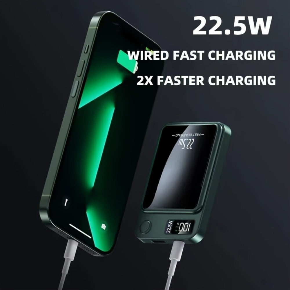 10000mAh Compact Magnetic Power Bank with 22.5W Wired Marking, Percentage Display and Four Colors