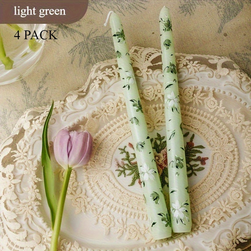 Patterned Taper Candle Set with 9.84-Inch Height in Green, Purple, Blue or Pink and Two- or Four-Piece Options