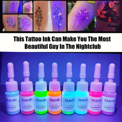UV Blacklight Tattoo Ink Set Fluorescent Glow in the Dark 5ml Bottles UV Reactive Tattoo Dye for Body Art Glow Parties Festivals 5 8 11 15 Colors