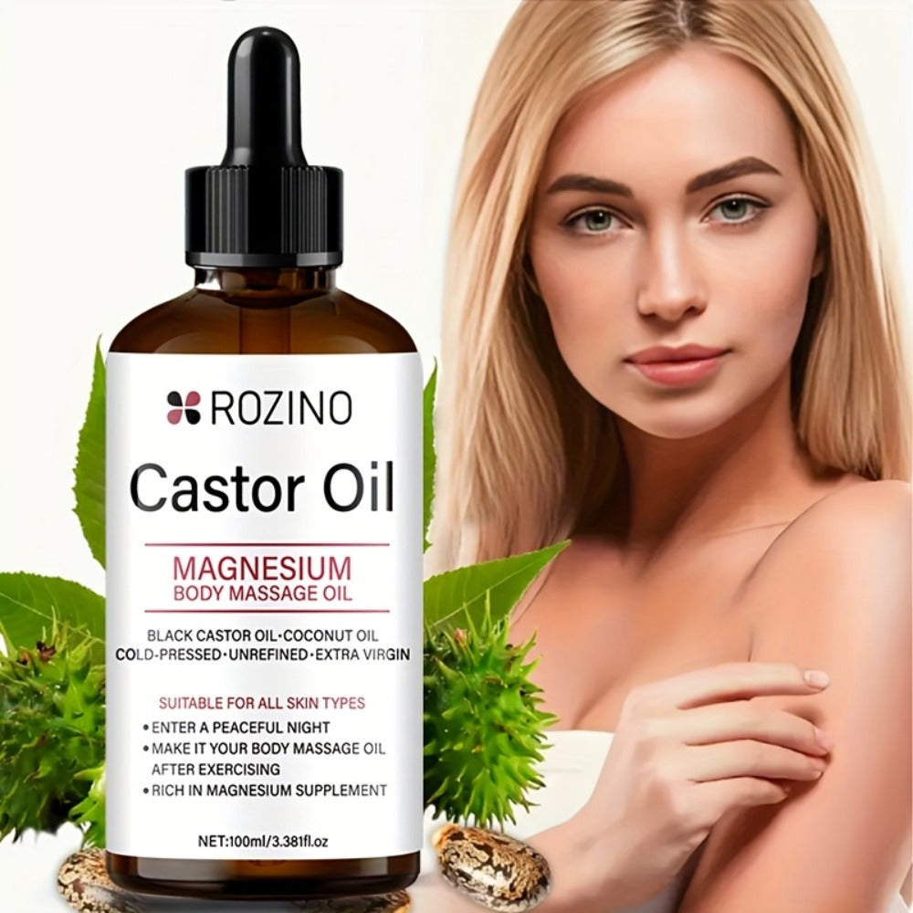Aromatherapy Oil Magnesium Castor Massage Blend 100ml Dropper Bottle for External Body and Hair Care