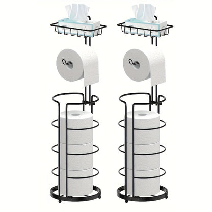 Freestanding Toilet Paper Holder with Square Reserve-Roll Cage, Upper Shelf and Single or Two-Pack Options