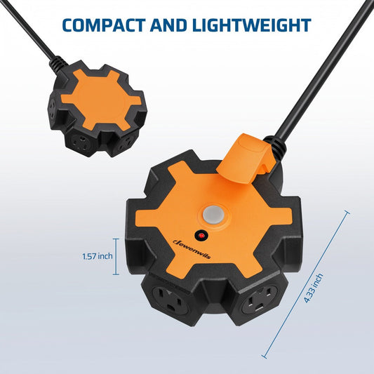Power Strip Industrial 5-Outlet Hub with 15-Foot 14/3 AWG SJTW Cord, Circuit Breaker and Swivel Covers