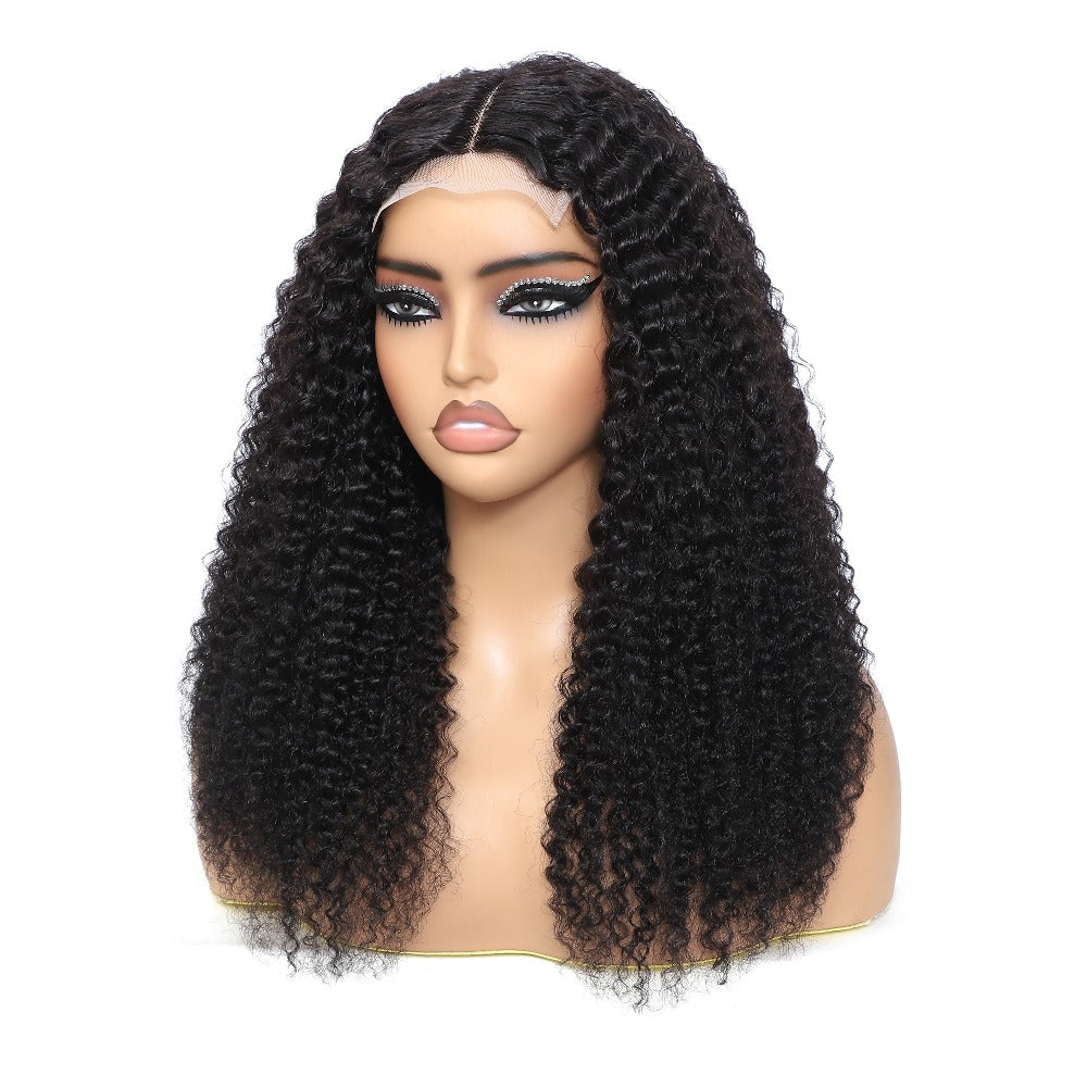 Lace Front Wig Kinky Curly Human Hair Style with 4x4x1 T-Part Lace, 180% Density and 12-22in Lengths