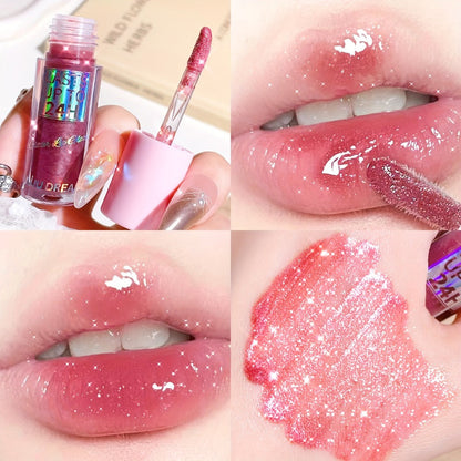 24H Waterproof Glitter Lip Gloss & Lip Stain Set 3PCS – Moisturizing Lip Oil Formula, Long-Lasting Smudge-Proof Glitter Shine in Berry Coral Pink Red Shades for Women All Skin Tones