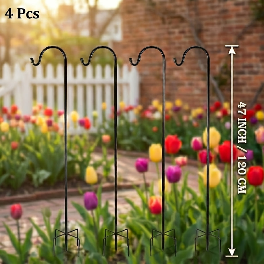 Four-Pack Black Shepherd Hooks in Pictured 47- or 63-Inch Checkout Heights with Curved Hanging Tops