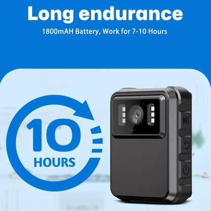 HD Clip-On Body Camera in Black with 150-Degree Lens Marking, 2-Inch Screen, 1800mAh Battery and Type-C Charging