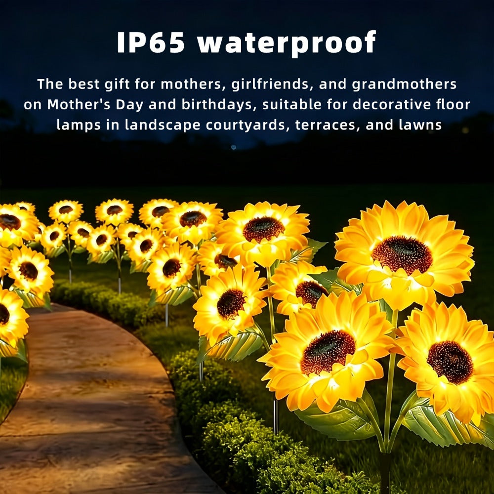 Solar Garden Lights 2-Pack Sunflower Stakes with 6 LED Blooms, IP65 and 75cm Height for Path Decor