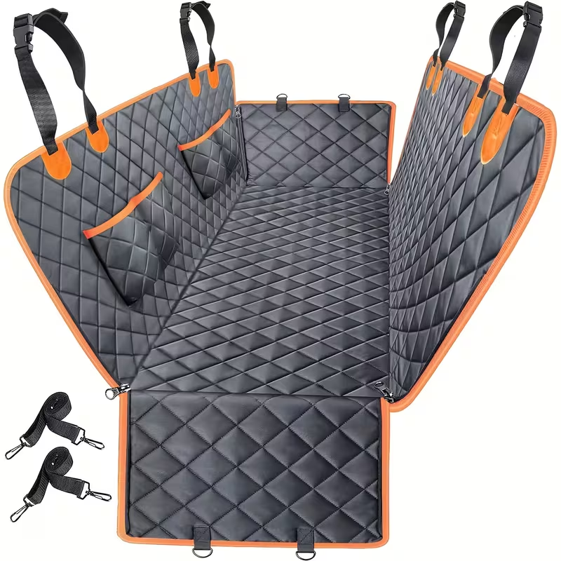 Dog Car Seat Cover Pet Hammock for Back Seat, Waterproof Scratch-Proof Nonslip Dog Seat Cover with 4 Side Pockets, Universal Fit for Cars Trucks SUVs, Washable Pet Travel Protector