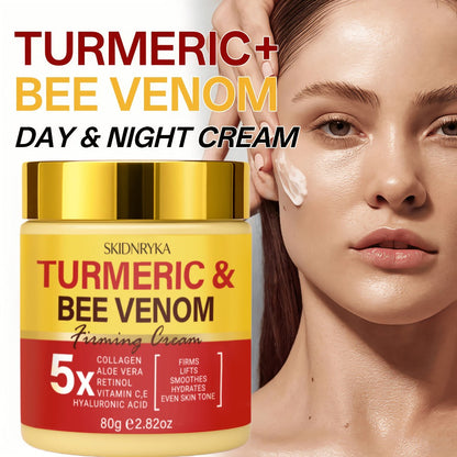 Face Cream Turmeric Bee Venom Two-Piece Day and Night Set with Hyaluronic Acid, Collagen and Vitamins C and E