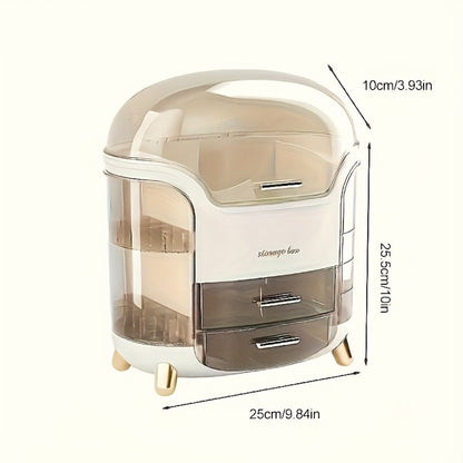 Covered Countertop Makeup Organizer with Transparent Display Top and Pull-Out Drawer in White or Green