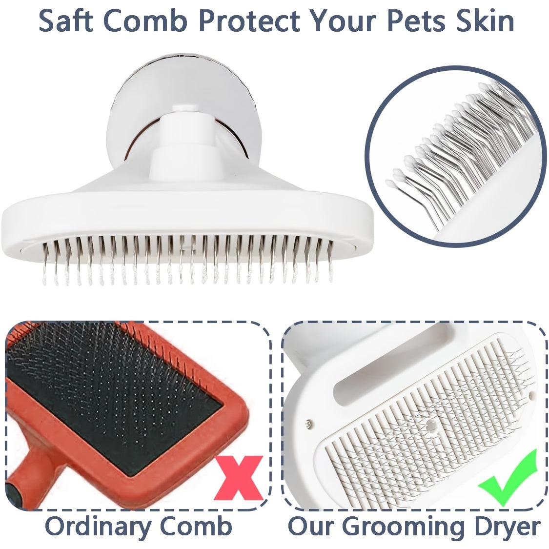Pet Hair Dryer Brush, Two-in-One Blow Dryer and Self-Cleaning Slicker with Three Temperature Settings