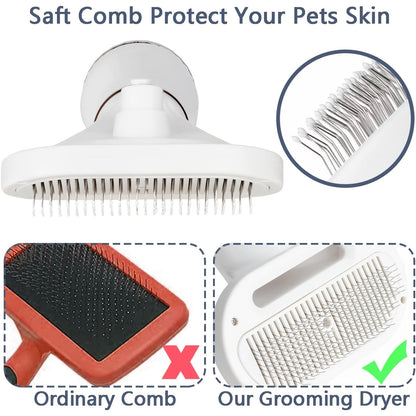 Pet Hair Dryer Brush, Two-in-One Blow Dryer and Self-Cleaning Slicker with Three Temperature Settings