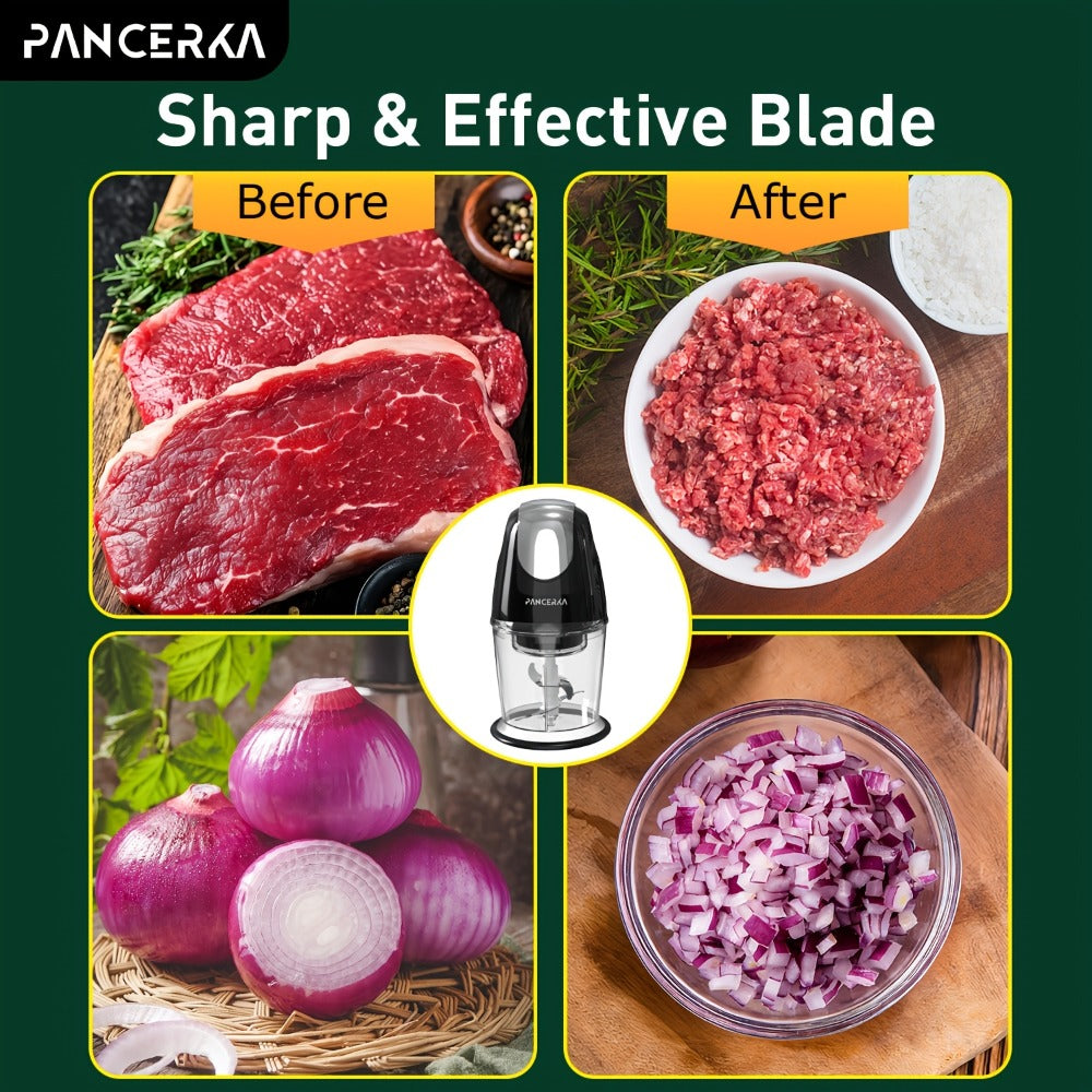 Electric Food Chopper Mini Food Processor – One-Touch 600ml Vegetable Chopper with 4 Stainless Steel Blades, Meat Grinder Blender for Garlic, Fruits, Smoothie, Puree, Black