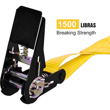 Ratchet Tie Down Straps 4-Pack 15FT 1,500 lb Break Strength Heavy Duty with Soft Loops & Storage Bag – High-Visibility Webbing for Motorcycle ATV Kayak Truck Bed Trailer Roof Rack
