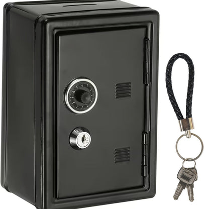 Mini Metal Coin Bank with Combination Dial, Key Lock, Removable Drawer and Three Color Options