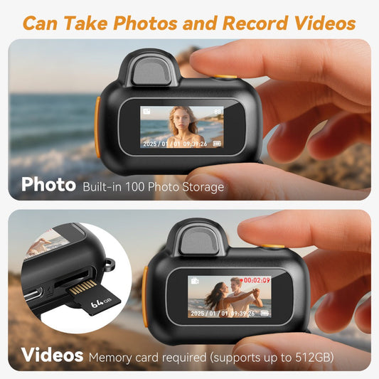 Auto Flash Filter Camera 1080P HD with 64GB Card, 4 Color Filters & Zoom, Metal Carabiner & Lanyard, Compact Video Recorder for Travel Vlogs, Outdoor Adventures & Daily Recording