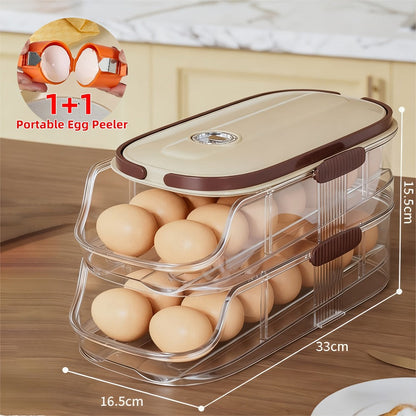 Egg Rack Kitchen Organizer Double-Row Auto-Rolling Dispenser with One, Two or Three Layer Options