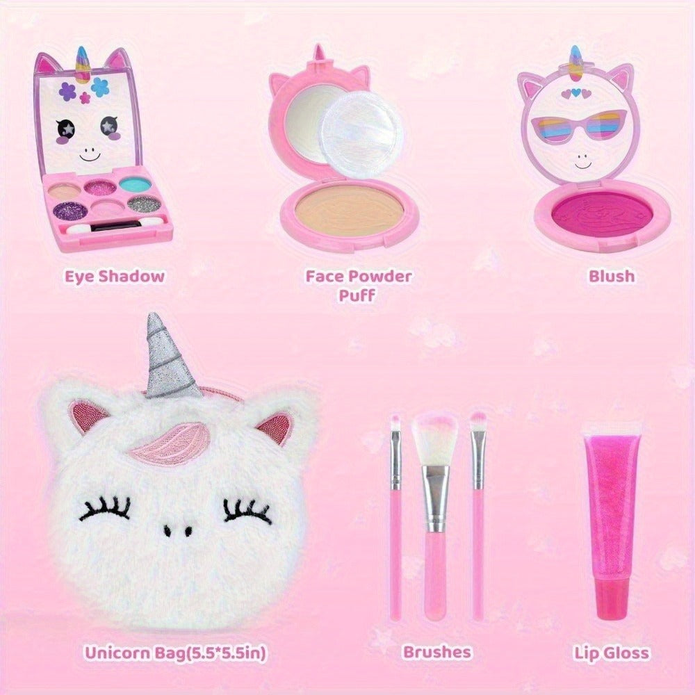 Kids Pretend Makeup Set for Girls Ages 3-12 – Non-Toxic Washable Princess Cosmetics with Crossbody Coin Purse, Dress Up Role Play Toy, Birthday Christmas Gift for Girls