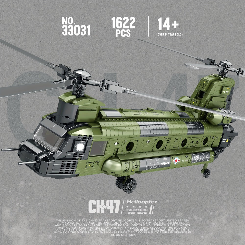 CH-47 Chinook Transport Helicopter Building Block Model with 1,622 Pieces for Adult Aviation Display