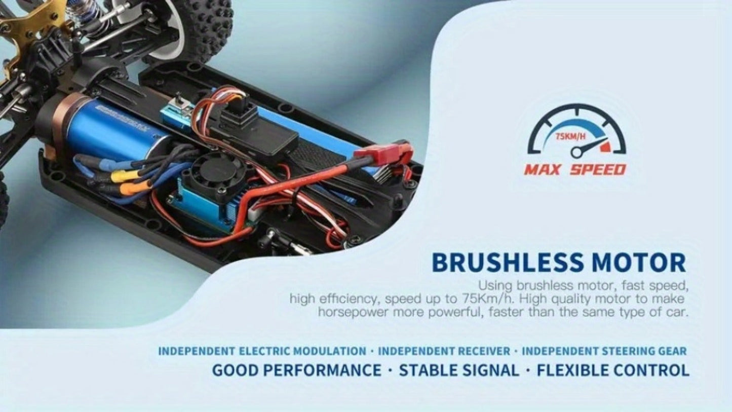 Remote Control Car, Wltoys 124017 Brushless 4WD Off-Road Racer with 75KM/H Source Speed and Two 7.4V 2200mAh Batteries