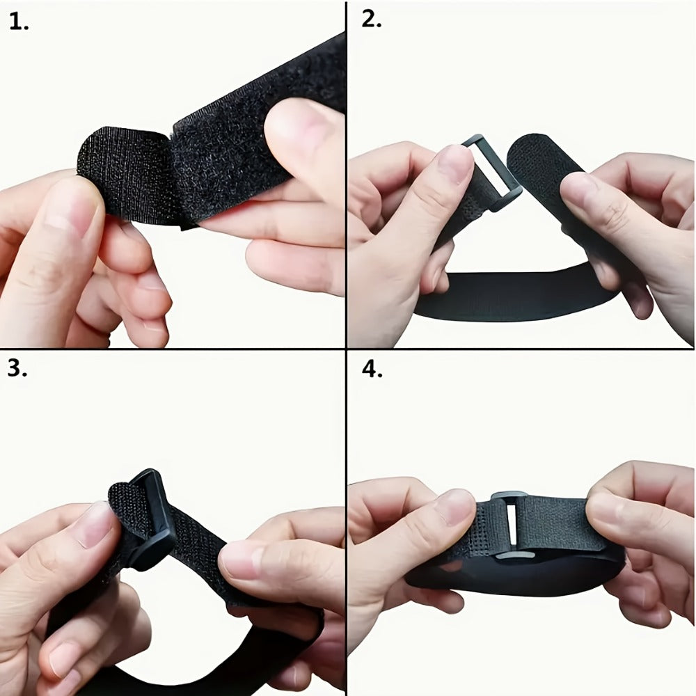 Adjustable Hook-and-Loop Cable Ties, 50 Black Straps with Buckles in 20 x 200 mm Size Pictured