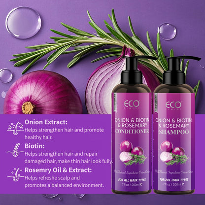 Two-Pack 6.76 oz Shampoo and Conditioner Set with Biotin, Rosemary, Onion Extract and Jojoba Oil