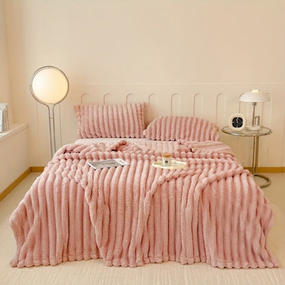 Plush Faux Fur Blanket – Imitation Rabbit Fur 300-350gsm Knit Throw for Sofa, Bed & Travel, All Season, 3 Colors, 2 Sizes
