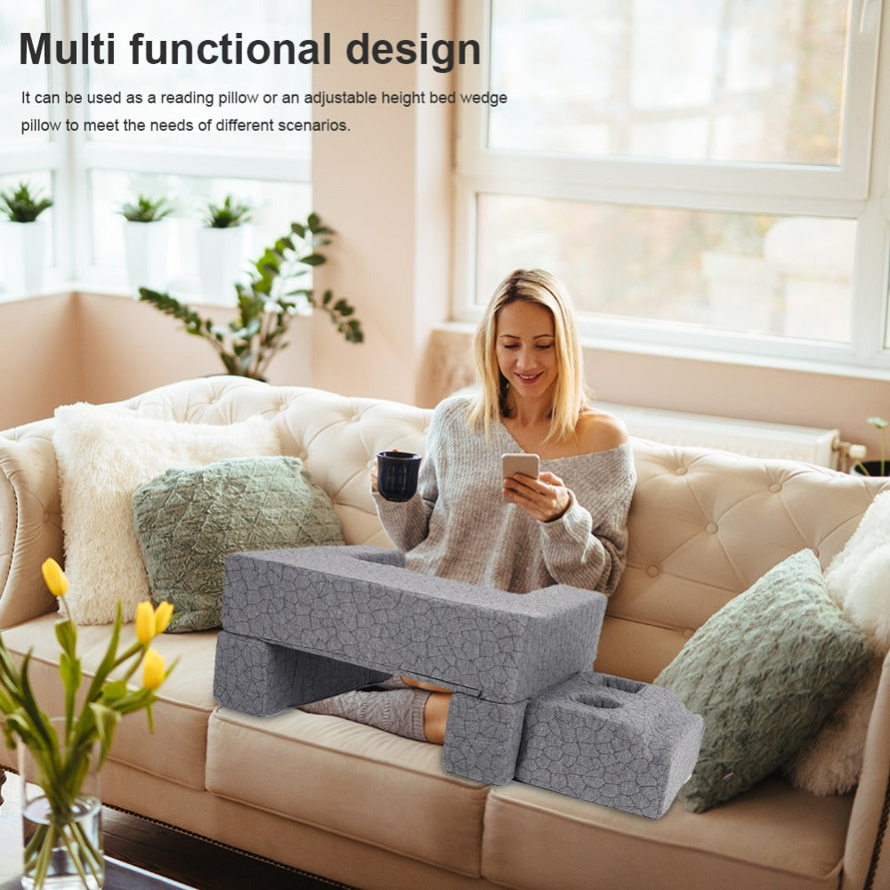 Adjustable Reading Gaming Wedge Pillow with Armrests – Multipurpose Foam Support Pillow for Bed, Sofa & Floor, Steam Deck & Switch Compatible, Gray
