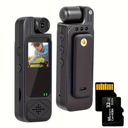 1080P Body Camera 180° Rotating Lens Portable Handheld Camcorder, USB Rechargeable, Compact Video Recorder for Vlogging Travel Meetings Celebrations, Gift for Kids Adults