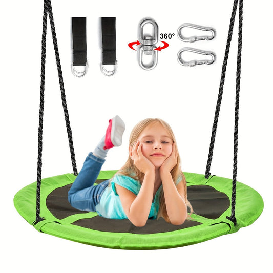 43 Inch Saucer Swing for Kids Outdoor – 360° Spinning Nest Swing with Swivel, Adjustable Ropes & Hanging Straps for Tree or Swing Set | Best Backyard Birthday Gift for Boys and Girls