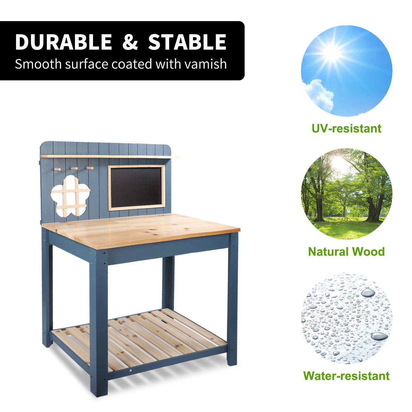 Potting Bench Table Cedar Wood Garden Workstation with Blackboard Removable Sink Hooks Double Shelf for Patio Balcony Courtyard Outdoor Planting Work Bench