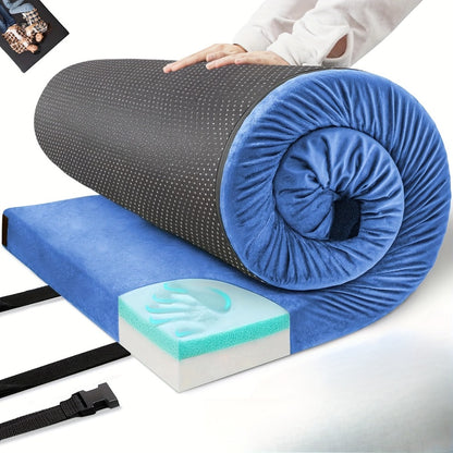 Memory Foam Camping Mattress Pad – Roll-Up Portable Sleeping Mat 72"x24" for SUV Car Camping, Tent Floor, RV & Guest Bed | Grey & Blue