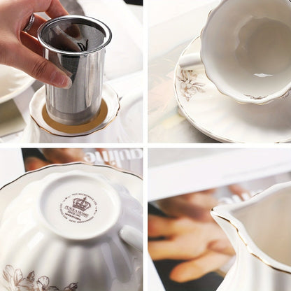 Floral Porcelain-Style Tea Service Set for Six in Five Coral, Peach, Rose, Peony or Spring Designs