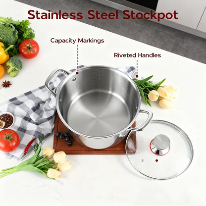 Stainless Steel Deep Pot Cookware Set 10 & 12 Piece with Lids & Dual Handles – Oven Safe Soup Hot Pot Pasta Seafood Stew Pots | Silver Pink Gold | Home Restaurant Cooking Gift Set