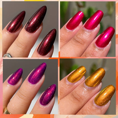 Gel Nail Polish Set with LILYCUTE Label, 9 Metallic Glitter Red and Purple Colors, 0.24oz Each