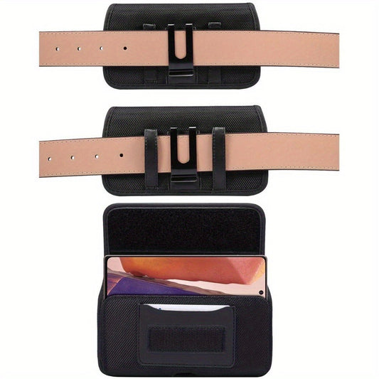 Nylon Phone Belt Clip Holster Pouch with Card Slot & Carabiner Hook - Horizontal Universal Cell Phone Carrying Case for iPhone 16 15 14 13 12 11 Pro Max, Samsung Galaxy S25 S24 S23 S22 Ultra A55 A35 A15 Note 20 & More